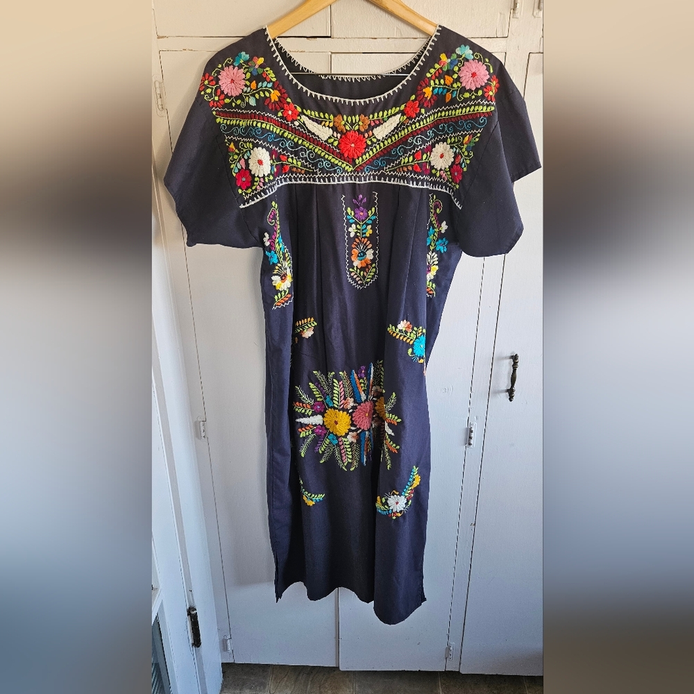 Embroidered Floral Black Dress